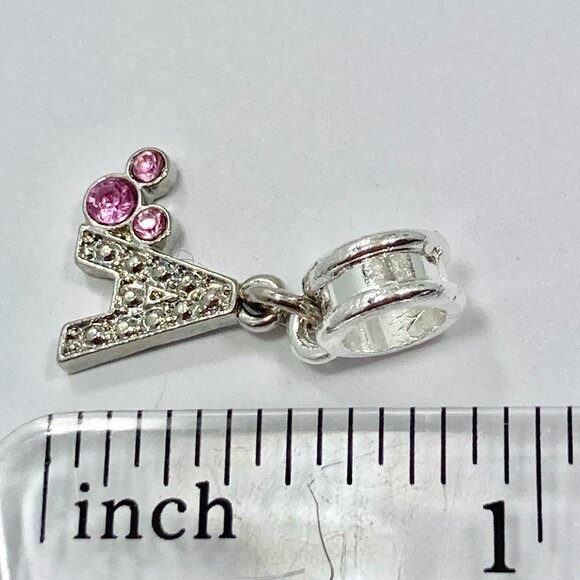 Vtg Disney Pink Crystal Mickey Mouse Ears European Slide Charm Initial Letter A - Picture 5 of 5